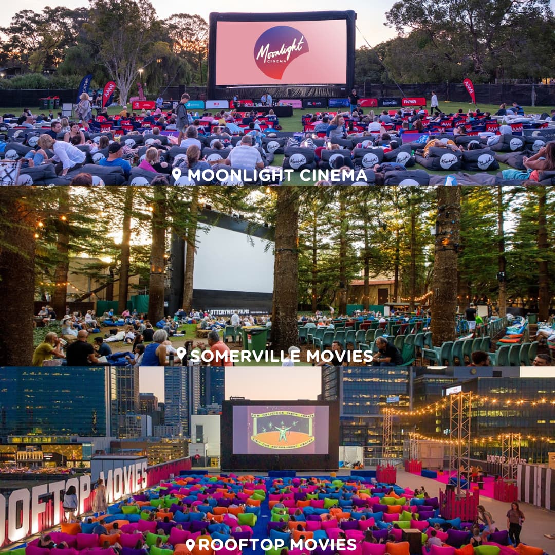 images of three outdoor cinemas in perth